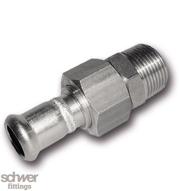 Valve Connector - with male thread, with nut in stainless steel