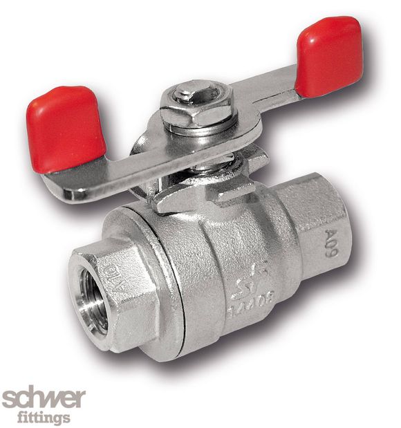 Two Piece Ball Valve - Open passage, with BSP parallel thread to EN ISO 228-1, with butterfly handle