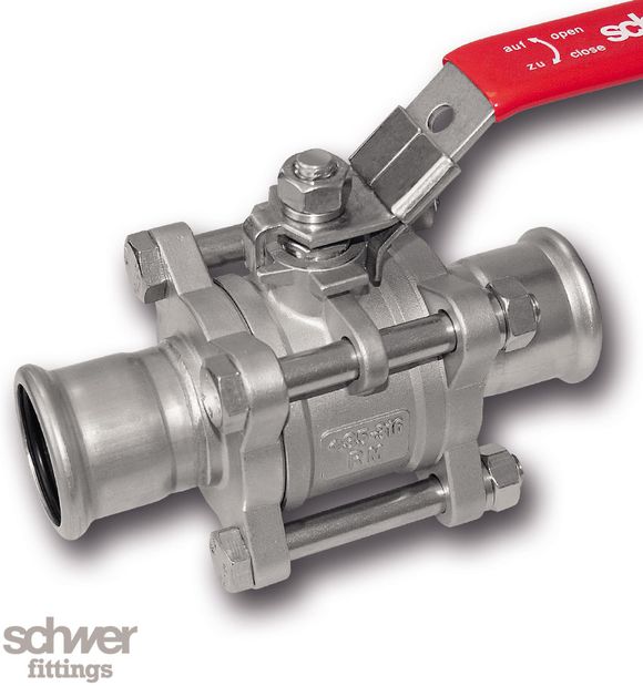 3-Piece Ball Valve - open passage, with press fittings (M-Profil)