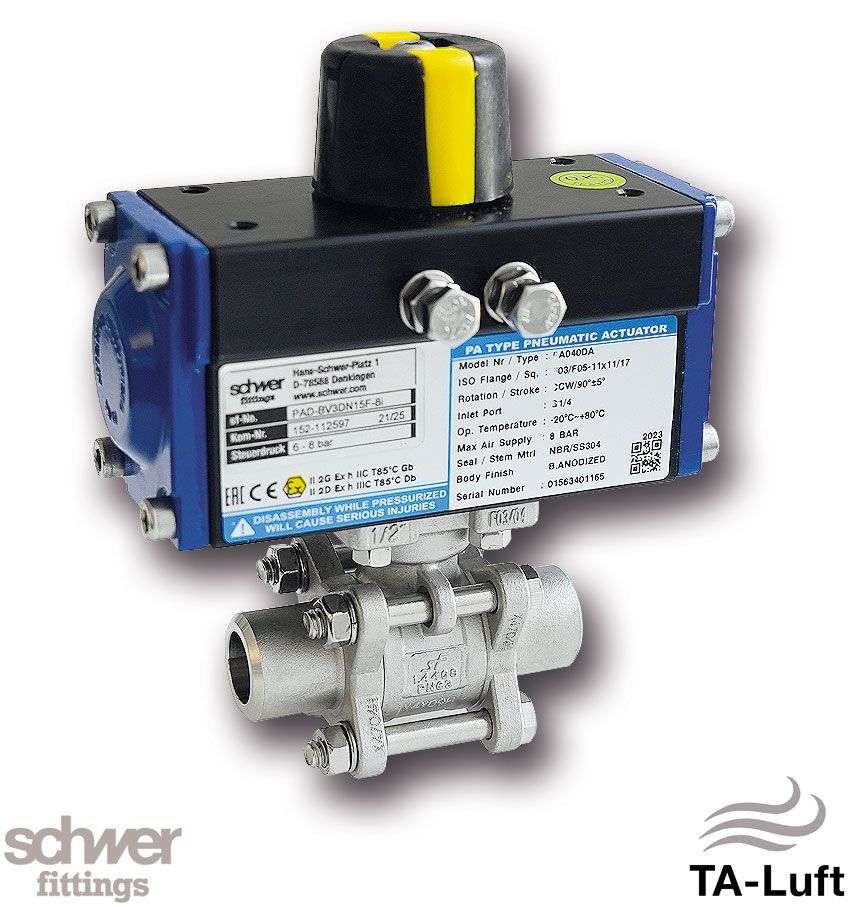 Háromrészes golyóscsap kettős működésű pneumatikus hajtóművel