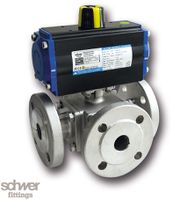 3-way ball valve with actuator, pneumatic, double-acting