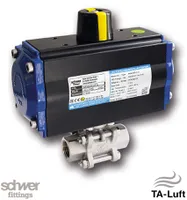 3-teil. Kugelhahn mit Stellantrieb, pneumatisch, einfach wirkend