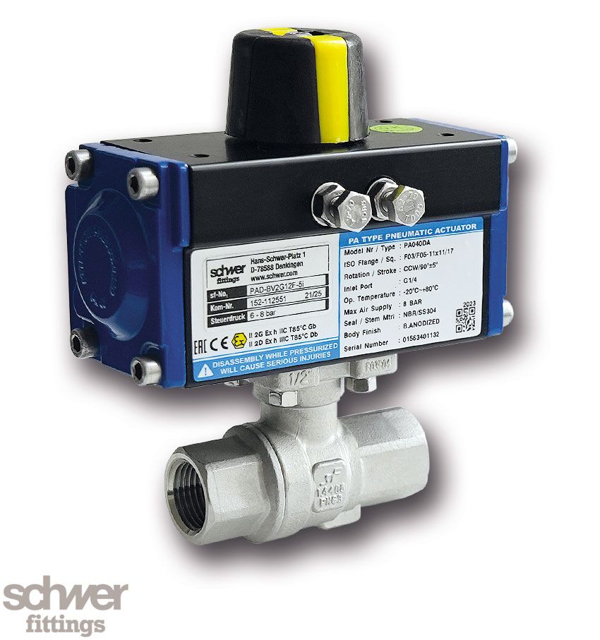 Two Piece Ball Valve with Actuator, Pneumatic, Double acting