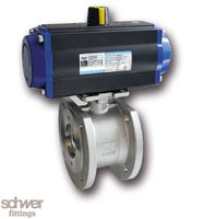 Short ball valve with actuator, pneumatic, double-acting