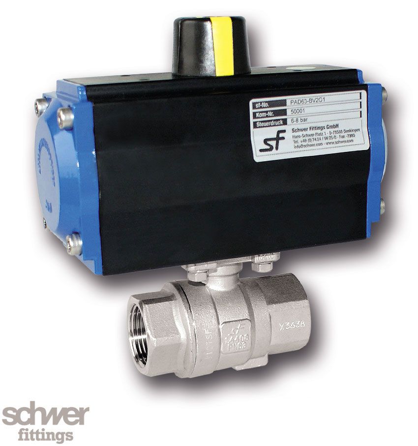 2-part. actuator ball valve, pneumatic, double-acting