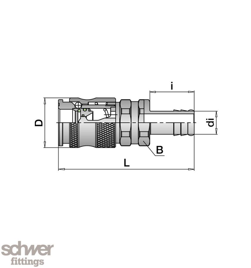 Quick coupling flat face type, shut-off, with Hose Connection