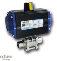 3-part. Ball valve with actuator, pneumatic, single-acting